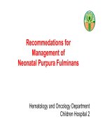 Recommedations for Management of Neonatal Purpura Fulminans | Website Bệnh viện nhi đồng 2 - www.benhviennhi.org.vn