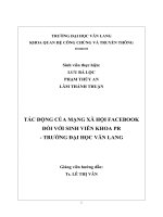 TÁC ĐỘNG CỦA MẠNG XÃ HỘI FACEBOOK ĐỐI VỚI SINH VIÊN KHOA PR - TRƯỜNG ĐẠI HỌC VĂN LANG