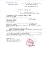 Công bố thông tin số 417 TB-TMT-HĐQT về việc báo cáo tài chính riêng và hợp nhất Quý I 2017, giải trình kết quả sản xuất kinh doanh Quý I 2017