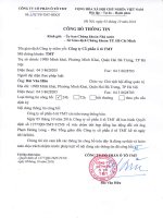 Công bó thông tin số 1278 TB-TMT-HĐQT ngày 05 10 2016 về việc chấm dứt hợp đồng lao động đối với ông Phạm Hoàng Long - Phó Tổng giám đốc Công ty cổ phần ô tô TMT kể từ ngày 05 10 2016