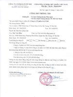 Công bố thông tin số 1445 TB-TMT-HĐQT công ty cổ phần ô tô TMT đã nhận được giấy đăng ký kinh doanh thay đổi lần thứ 14