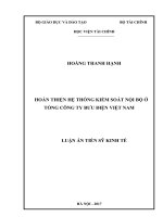 Hoàn thiện hệ thống kiểm soát nội bộ ở tổng công ty bưu điện Việt Nam (LA tiến sĩ)