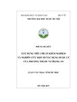 Xây dựng tiêu chuẩn kiểm nghiệm và nghiên cứu một số tác dụng dược lý của phương thuốc vị tràng an 