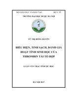 Biểu hiện, tinh sạch, đánh giá hoạt tính sinh học của thrombin tái tổ hợp 