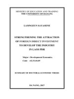 STRENGTHENING THE ATTRACTION OF FOREIGN DIRECT INVESTMENT TO DEVELOP THE INDUSTRY IN LAO PDR 