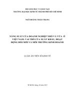 Năng suất của doanh nghiệp nhỏ và vừa ở Việt Nam vai trò của xuất khẩu, hoạt động đổi mới và môi trường kinh doanh (LA tiến sĩ)