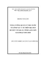 Tăng cường quản lý nhà nước về lĩnh vực y tế trên địa bàn huyện văn quan tỉnh lạng sơn giai đoạn 2016   2020