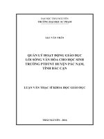 Quản lý hoạt động giáo dục lối sống văn hóa cho học sinh trường Phổ thông Dân tộc Nội trú huyện Pác Nặm tỉnh Bắc Cạn (LV thạc sĩ)