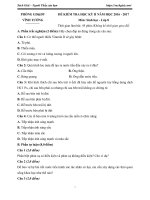 Đề thi học kì 2 môn Sinh học lớp 8 Phòng GD&ĐT Vĩnh Tường, Vĩnh Phúc năm học 2016 - 2017