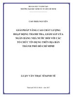 Giải pháp nâng cao chất lượng hoạt động thanh tra, giám sát của ngân hàng nhà nước đối với các tổ chức tín dụng trên địa bàn thành phố hồ chí minh