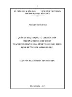 LUẬN VĂN THẠC SỸ:  QUẢN LÝ HOẠT ĐỘNG TỔ CHUYÊN MÔN TRƯỜNG THCS THÀNH PHỐ THANH HÓA, TỈNH THANH HÓA THEO ĐỊNH HƯỚNG ĐỔI MƠI GIÁO DỤC PHỔ THÔNG HIỆN NAY