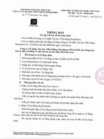 THÔNG BÁO CHI TRẢ CỔ TỨC NĂM 2015