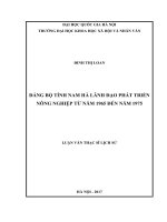 Đảng bộ tỉnh nam hà lãnh đạo phát triển nông nghiệp từ năm 1965 đến năm 1975 