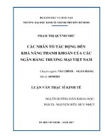 Các nhân tố tác động đến khả năng thanh khoản của các ngân hàng thương mại tại việt nam 