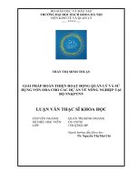 GIẢI PHÁP HOÀN THIỆN HOẠT ĐỘNG QUẢN LÝ VÀ SỬ DỤNG VỐN ODA CHO CÁC DỰ ÁN VỀ NÔNG NGHIỆP TẠI BỘ NNPTNN