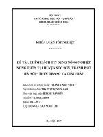 CHÍNH SÁCH TÍN DỤNG NÔNG NGHIỆP NÔNG THÔN TẠI HUYỆN SÓC SƠN, THÀNH PHỐ HÀ NỘI – THỰC TRẠNG VÀ GIẢI PHÁP