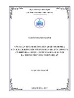 Các nhân tố ảnh hưởng đến quyết định mua của khách hàng đối với sản phẩm bia của công ty cổ phần bia   rượu   nước giải khát hà nội tại thành phố vinh, tỉnh nghệ an 