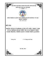 BÀI THẢO LUẬN THỰC THI CỦA CHÍNH SÁCH TIỀN TỆ CỦA NHNN VIỆT NAM