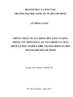 Những nhân tố ảnh hưởng đến chất lượng thông tin trên báo cáo tài chính của bảo hiểm xã hội – nghiên cứu tại bảo hiểm xã hội thành phố hồ chí minh 