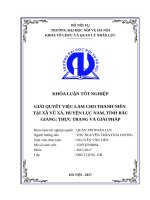 GIẢI QUYẾT VIỆC LÀM CHO THANH NIÊN  TẠI XÃ VŨ XÁ, HUYỆN LỤC NAM, TỈNH BẮC GIANG: THỰC TRẠNG VÀ GIẢI PHÁP