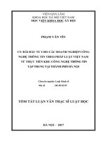 Ưu đãi đầu tư cho các doanh nghiệp công nghệ thông tin theo pháp luật việt nam từ thực tiễn khu công nghệ thông tin tập trung tại thành phố hà nội (t) 