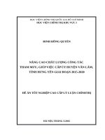 Nâng cao chất lượng công tác tham mưu, giúp việc cấp ủy huyện Văn Lâm, tỉnh Hưng Yên giai đoạn 20152020