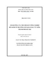 Ảnh hưởng của thu hồi đất nông nghiệp đến kinh tế hộ nông dân quận Bắc Từ Liêm, thành phố Hà Nội (LV thạc sĩ)
