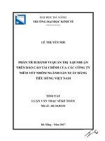 Phân tích hành vi quản trị lợi nhuận trên báo cáo tài chính của các công ty niêm yết nhóm ngành sản xuất hàng tiêu dùng việt nam (tt) 