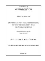 Quản lý hoạt động ngoài giờ chính khóa cho sinh viên Khoa tiếng Italia Trường Đại học Hà Nội (LV thạc sĩ)