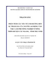 Phân tích các yếu tố ảnh hưởng đến sự tham gia của người lao động vào việc làm phi nông nghiệp ở nông thôn huyện cầu ngang, tỉnh trà vinh 