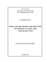 Luận văn thạc sĩ  pháp luật bồi thường khi nhà nước thu hồi đất từ thực tiễn tỉnh quảng nam 