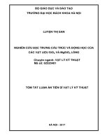 Nghiên cứu đặc trưng cấu trúc và động học của các vật liệu SiO2 và MgSiO3 lỏng (tt)