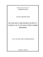 Kế toán quản trị chi phí tại công ty cổ phần vật tư kỹ thuật nông nghiệp bình định