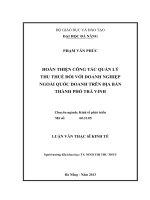 Hoàn thiện công tác quản lý thu thuế đối với doanh nghiệp ngoài quốc doanh trên địa bàn Thành Phố Trà Vinh