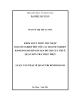 Kiểm soát thuế thu nhập doanh nghiệp đối với các doanh nghiệp kinh doanh khách sạn do chi cục thuế Quận Sơn Trà thực hiện.