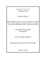 Hoàn thiện công tác quản lý đầu tư công tại thành phố Đồng Hới, tỉnh Quảng Bình.