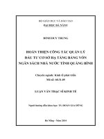 Hoàn thiện công tác quản lý đầu tư cơ sở hạ tầng bằng vốn ngân sách nhà nước tỉnh Quảng Bình