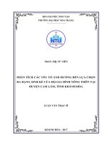 Phân tích các yếu tố ảnh hưởng đến lựa chọn đa dạng sinh kế của hộ gia đình nông thôn tại huyện cam lâm, tỉnh khánh hòa 