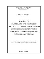 Nghiên cứu các nhân tố ảnh h ưởng đế n cấu trúc tài chính của các công ty ngành công nghệ viễn thông đượ c niêm y ết trên thị tr ường chứng khoán Việt Nam.