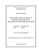 Hoàn thiện công tác quản lý chi ngân sách nhà nước Huyện Quảng Ninh, Tỉnh Quảng Bình