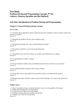 Problem solving and programming concepts 9th edition sprankle test bank