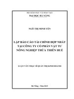 Lập báo cáo tài chính hợp nhất tại công ty cổ phần vật tư nông nghiệp Thừa Thiên Huế.