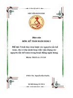 Trình bày tóm lược các nguyên tắc kế toán, cho ví dụ minh hoạ việc vận dụng các nguyên tắc kế toán trong hoạt động ngân hàng  