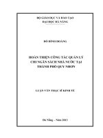 Hoàn thiện công tác quản lý chi ngân sách Nhà nước tại thành phố Quy Nhơn.