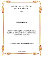 Mở rộng tín dụng xuất nhập khẩu tại ngân hàng liên doanh Việt Nga - chi nhánh Đà Nẵng.