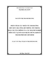 Phân tích các nhân tố ảnh hưởng đến mức độ công bố thông tin trong BCTC của các DN niêm yết tại SGD chứng khoán TPHCM.