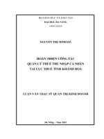 Hoàn thiện công tác quản lý thuế thu nhập cá nhân tại cục thuế tỉnh khánh hoà