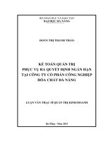 Kế toán quản trị phục vụ ra quyết định ngắn hạn tại công ty cổ phần công nghiệp hoá chất Đà Nẵng.