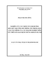 Nghiên cứu các nhân tố ảnh hưởng đến mức độ công bố thông tin trong BCTC của các doanh nghiệp niêm yết trên sở giao dịch chứng khoán Hà Nội.