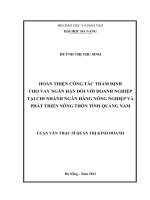 Hoàn thiện công tác thẩm định cho vay ngắn hạn đối với doanh nghiệp tại chi nhánh ngân hàng nông nghiệp & phát triển nông thôn tỉnh Quảng Nam.